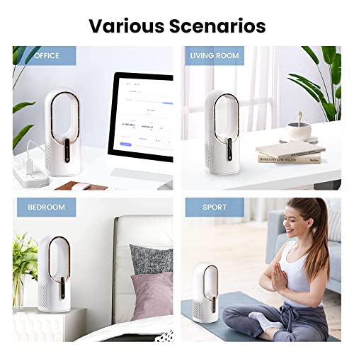 KONSIDEN Bladeless Desk Fan 11.8 Inch Touch Control Quiet Office Fan White/Gold