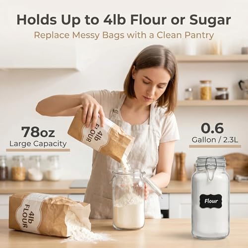 78oz Square Airtight Glass Food Storage Canisters with Heavy Duty Lids - Wide Mouth Pantry Containers - Variation: 78 fl oz x 3 - Square