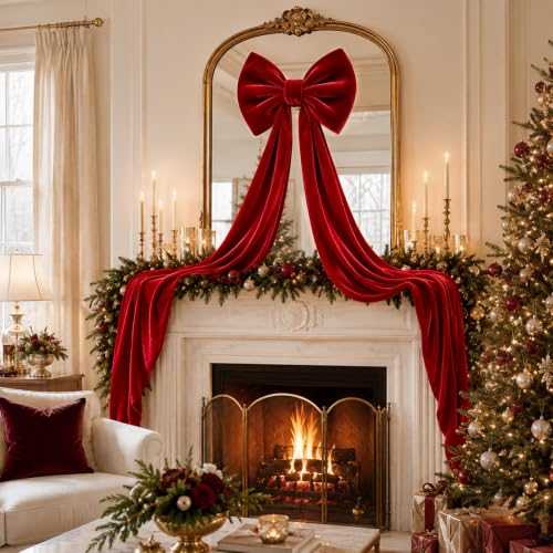 DULEFUN 16x79 Inch Christmas Red Velvet Large Bow Tree Topper - Variant 79In Red