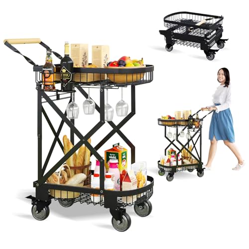 Foldable Shopping Cart with Wheels for Groceries, Camping & Laundry - Heavy Duty Utility Trolley