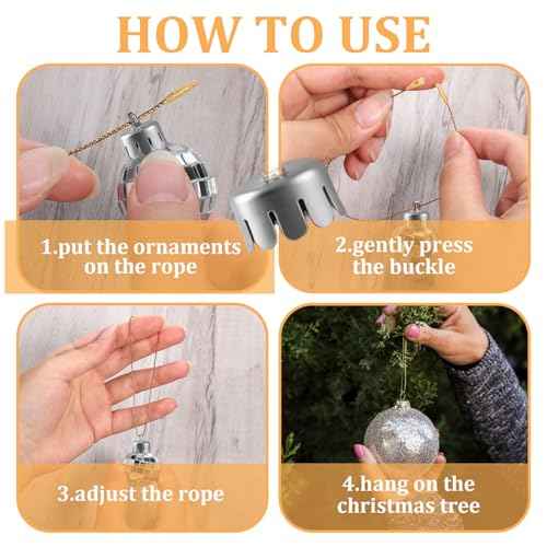 200 Pcs Gold Christmas Ornament Hanger String, Precut Metallic Ribbon for Christmas Tree Fastener Ornaments, Ornament String with Snap for Xmas Party Festivals