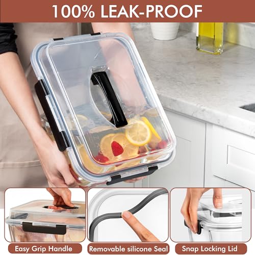 Razab 6500ml Glass Food Storage Container with Locking Lid - Black