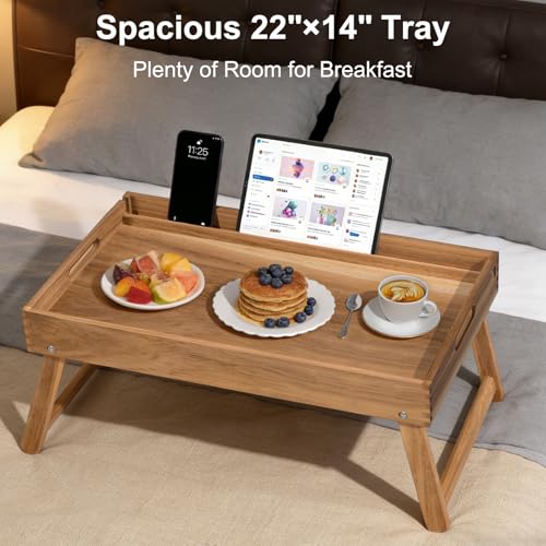 Acacia Wood Folding Bed Tray Table - Extra Large Breakfast in Bed Surface