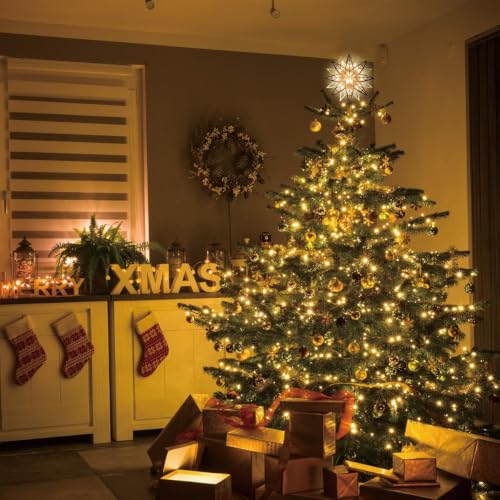 12" 10L Christmas Snowflake Tree Topper, Star Light, Clear Top