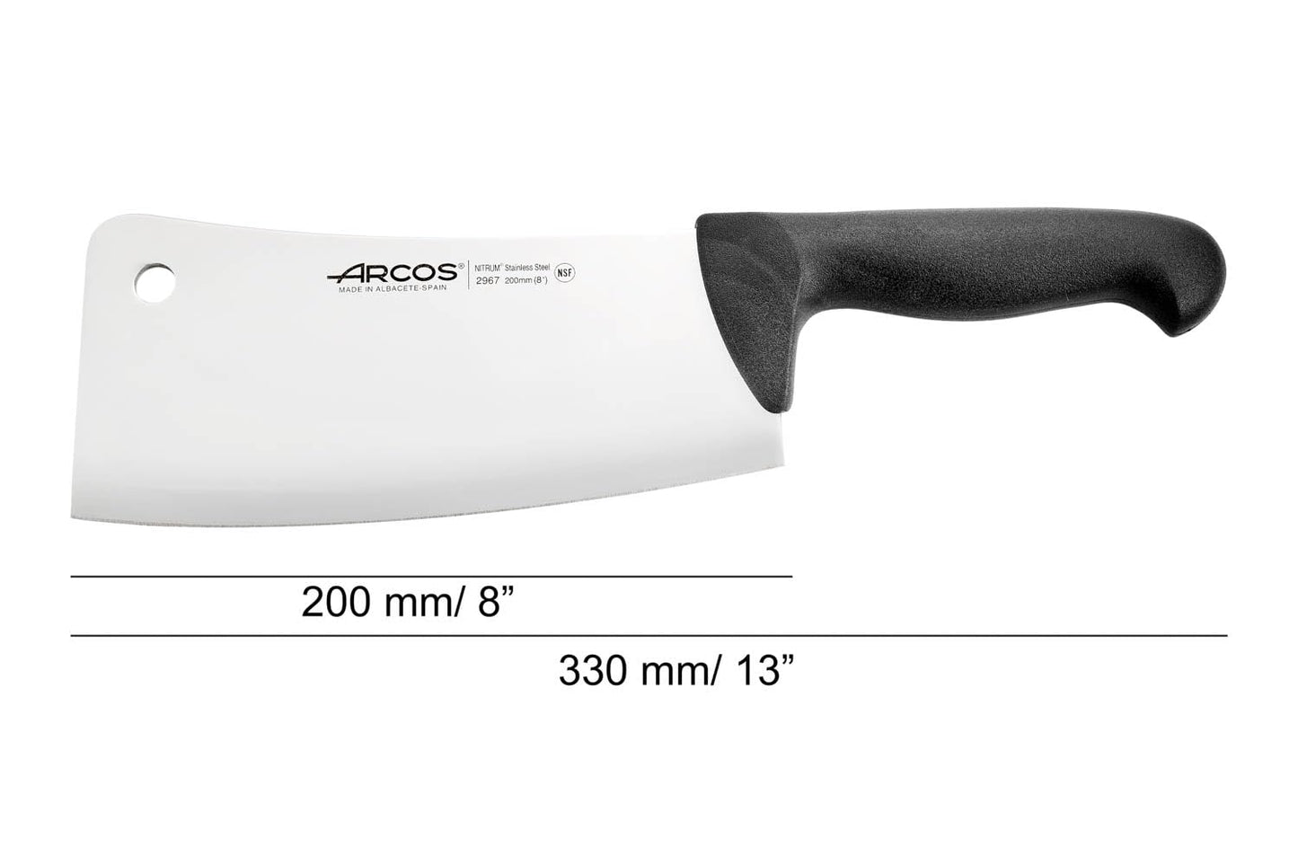 Arcos Cleaver Knife 8 Inch Nitrum Stainless Steel and 200 mm blade. Professional Butcher knife. Ergonomic Polypropylene Handle. Series 2900. Color Black