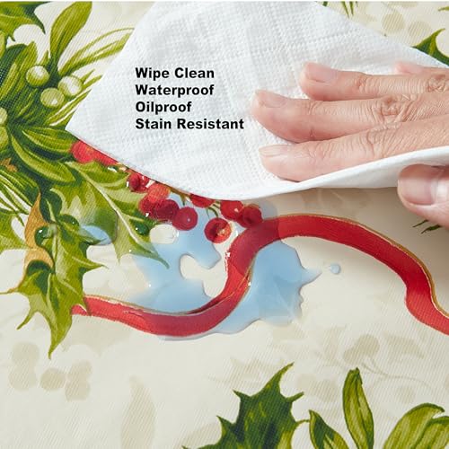 Newbridge Holly Traditions 52x52 Inch Square Vinyl Tablecloth with Flannel Backing - Christmas Decor