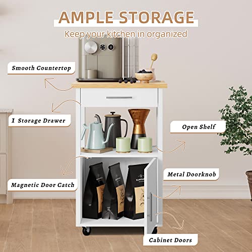 Shintenchi White Kitchen Island Cart with Storage & Wheels - 22 Inch