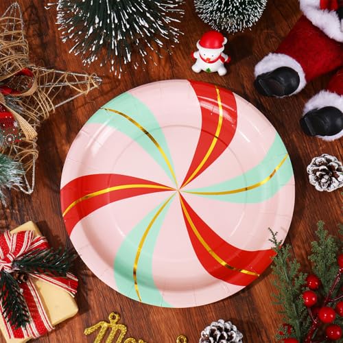 Christmas Candy Cane Gold Foil Plates, 9in, 50ct – JarThenaAMCS Disposable Dinner & Dessert Plates