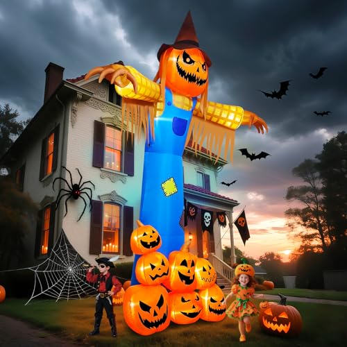 Halloween Inflatable Pumpkin Scarecrow with Music & Lights - 12.5ft Outdoor Decor - Variation: Scarecrow