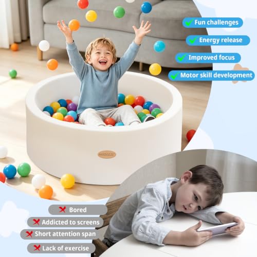 Baby Foam Ball Pit 35.4 Inch with Memory Foam Sides for Toddlers - White