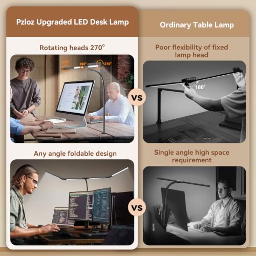 Pzloz Black Led Desk Lamp for Home Office with Clamp - Dimmable Architect Light with Remote
