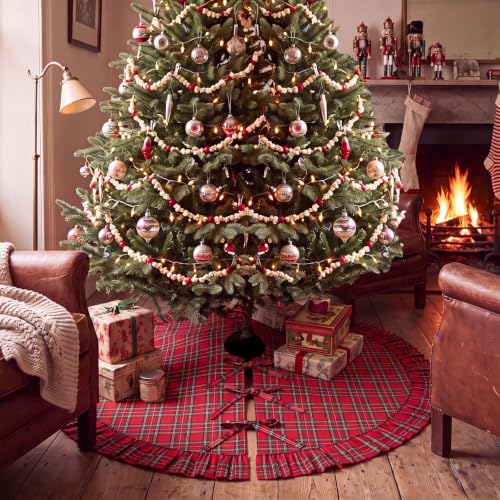 Relaxgiant 48 Inch Plaid Christmas Tree Skirt with Ruffle - Red Green