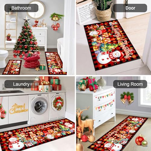 ACZHHZC Merry Christmas Nutcracker Kitchen Rugs Set of 2 17x47 and 17x30 Non-Slip Washable