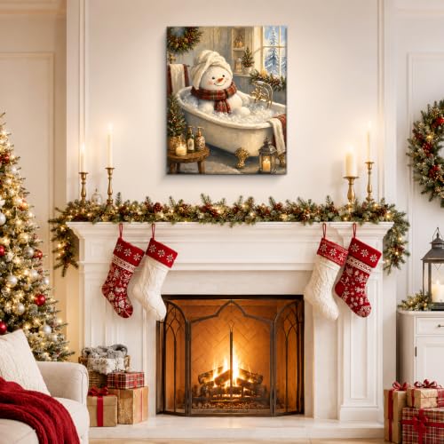 VRLSDTHF Christmas Bathroom Canvas Wall Art – Snowman Holiday Decor, 8x10 inches
