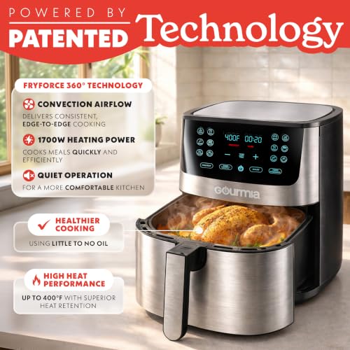 8 Qt Air Fryer with 12 Presets - Stainless Steel Large Capacity Kitchen Appliance