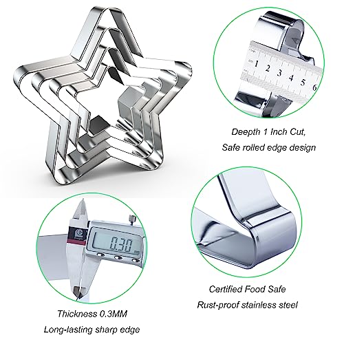 Stars Cookie Cutter Set Large - 5 inch, 4 3 2 inch Rounded Pentagram