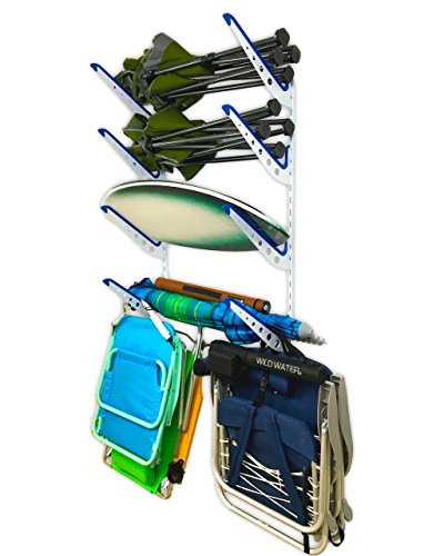 White StoreYourBoard Wall-Mounted Beach & Water Sports Gear Rack, Adjustable 4-Level