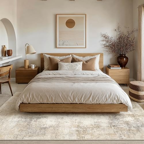 8x10 Beige Brown Abstract Washable Area Rug for Living Room - Non-Slip, Modern Pattern