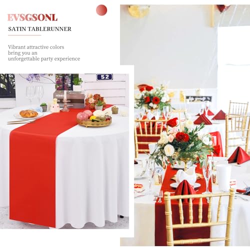 24 Pcs Red Satin Table Runner 12x72in - Wedding & Party Linen, Spliceable Set