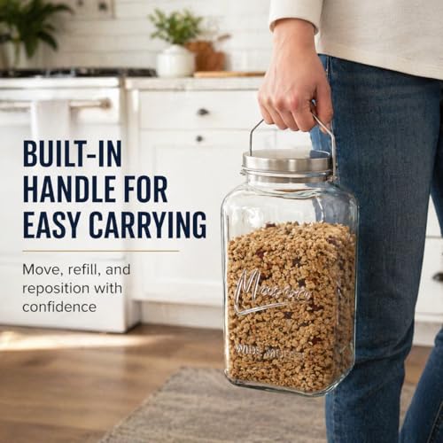 2 Gallon Glass Mason Jar with Airtight Metal Lid & Handle - Bulk Food Storage