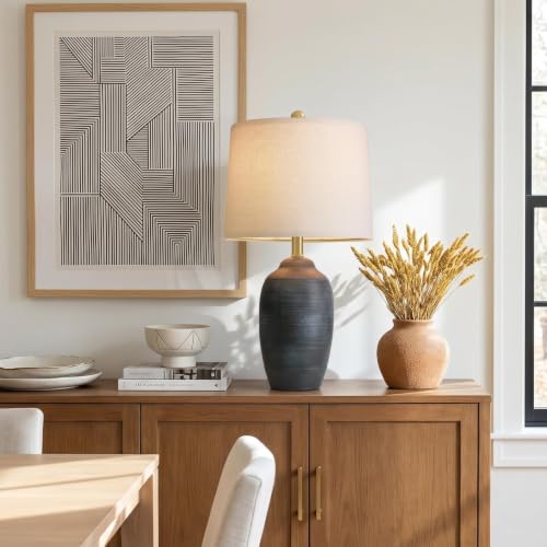 Vortether 24.5" Vintage Ceramic Table Lamp - Black, Mid-Century Farmhouse Style