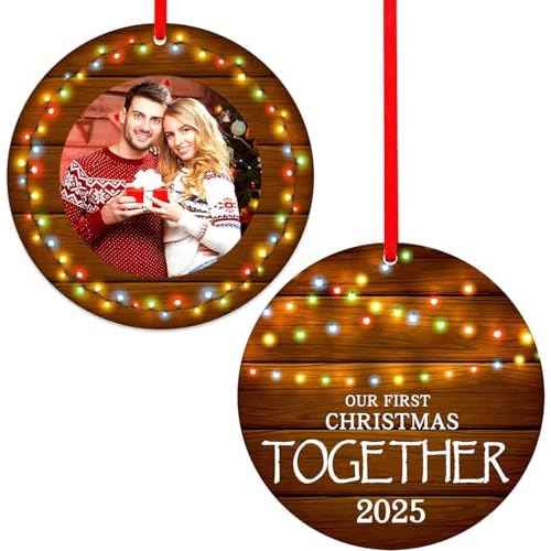 SICOHOME Our First Christmas Together 2025-3" Personalized Christmas Picture Frame Ornament,Rustic 1st Married Christmas Ornament,First Married for Boyfriend Girlfrien New Couples