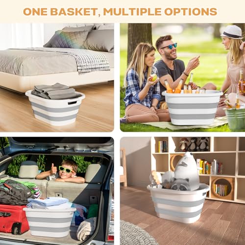 43L Collapsible Laundry Basket Grey 2 Pack - Space-Saving Plastic Hamper