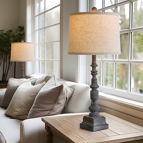 Oneach Farmhouse Table Lamps Set of 2 - Gray with USB Ports for Living Room