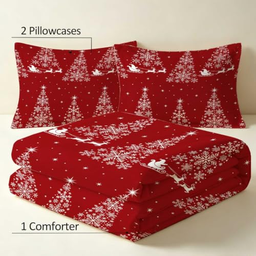EDGZKO Red Christmas Santa Claus Comforter Set Full - Elk Holiday Bedding