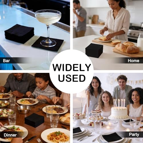 Black Cocktail Napkins - 800 Count Disposable 2-Ply 4.5 x 4.5 Inch for Parties & Events - Variation: Black