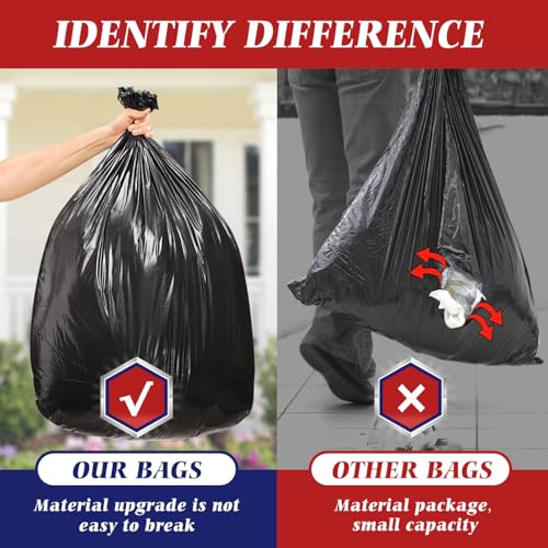 Teivio Large Black Trash Bags 55-60 Gallon - 160 Count Heavy Duty Garbage Bags - Variation of 160pcs-55 60 Gallon-Black