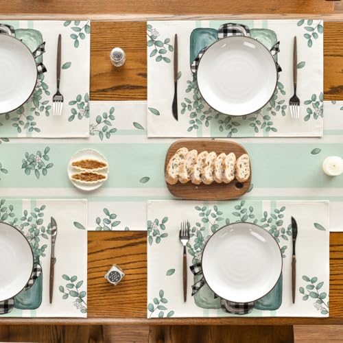Eucalyptus Buffalo Plaid Spring Placemats Set of 4 12x18 Inches Beige & Green