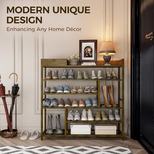 Dark Brown Bamboo Shoe Rack for Front Door Entrance - Large Capacity Organizer