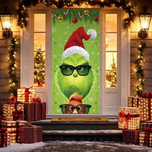 Funny Christmas Door Decorations Christmas Door Cover Cute Hanging Banner Background for Xmas Holiday Decorations