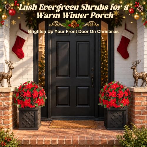 Yangrass 2PCS Poinsettia Topiary Trees with Spike - Christmas Decor