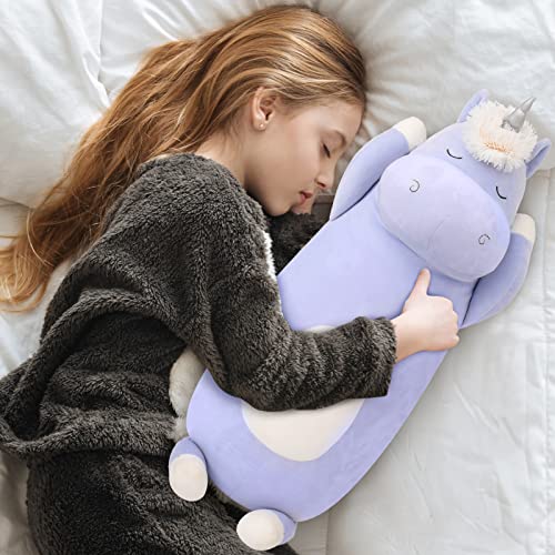 MorisMos 24" Unicorn Body Pillow, Soft Plush Toy for Kids & Adults, Blue