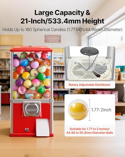 Red 21-Inch Gumball Machine Dispenser with Locking Top, 180-Capacity