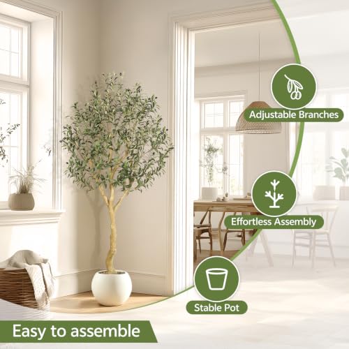 6ft Faux Olive Tree with UV-Resistant Leaves for Indoor Outdoor Decor - Realistic & Durable