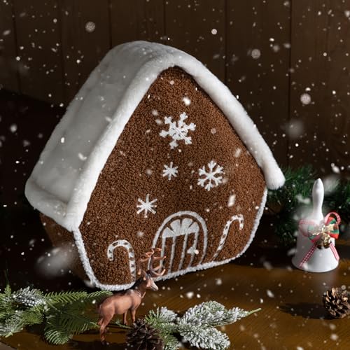 Gingerbread House Throw Pillow, 12x13, Phantoscope Coffee – Plush Teddy/Faux Rabbit Fur Roof