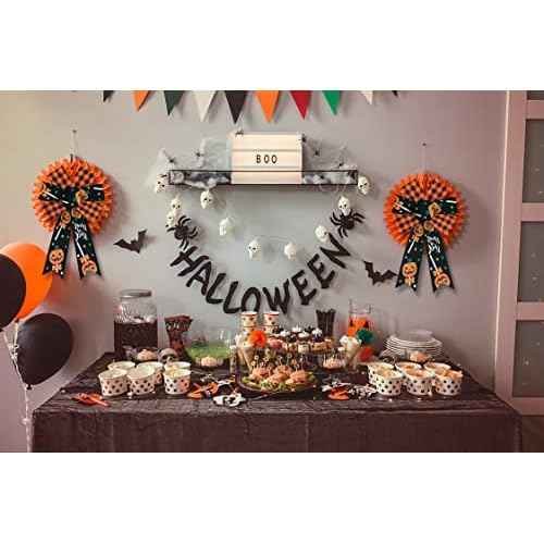 2-Piece Halloween Decorations: Orange & Black Buffalo Plaid Bows for Pumpkin Wreaths & Front Door