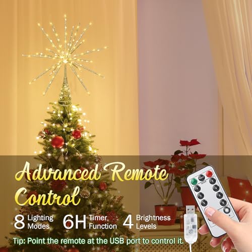 Obralitic 15 Inch Gold Starburst Christmas Tree Topper with 150 Lights & Remote