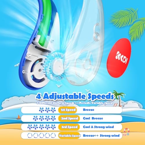 Kids Neck Fan Blue & Red Portable Bladeless Neck Cooler 4 Speeds Rechargeable