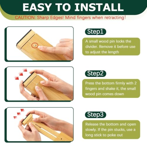 Bamboo Drawer Dividers 6 Pack Adjustable Organizer for Kitchen & Office