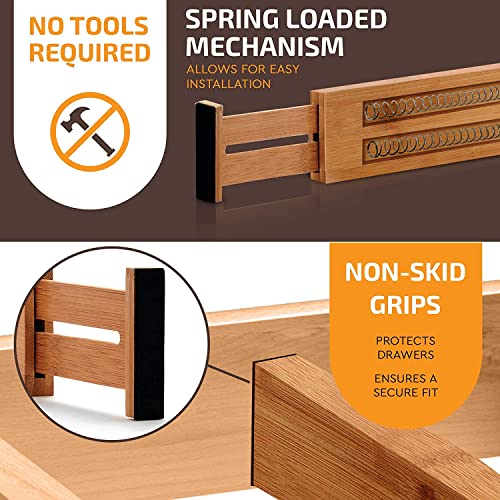Bambüsi Bamboo Drawer Dividers 16-22 Inch High Organizer Set - Natural Wood