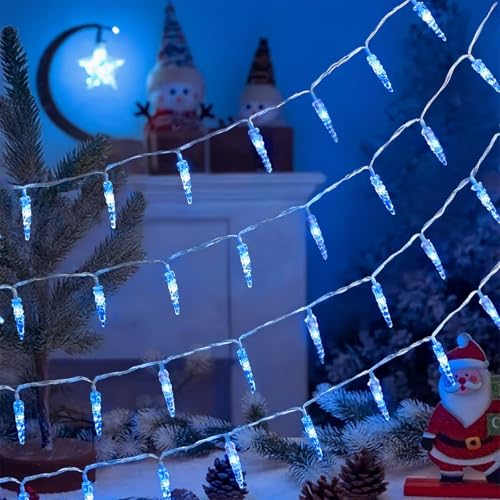 Christmas Icicle Light£¬19.6ft 40 LED Blue Icicle String Lights Indoor, Hanging Icicle Christmas Lights for Eave Holiday Garden Indoor Outdoor Xmas Decorations