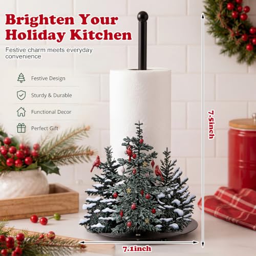 Willnglong Christmas Paper Towel Holder with Cardinal Birds Winter Pine Decor - Holiday Kitchen Organizer