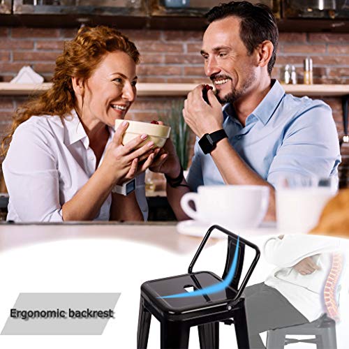 FDW Adjustable Metal Bar Stools Set of 2 - Stackable Black Kitchen & Patio Chairs