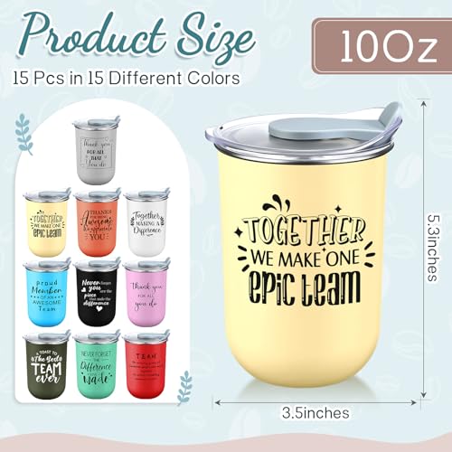 Maxdot 15 Pcs Thank You Gift Mugs with Splash Proof Lids - Colorful 13oz Employee Appreciation Set (Proud Team / Vivid / 15)