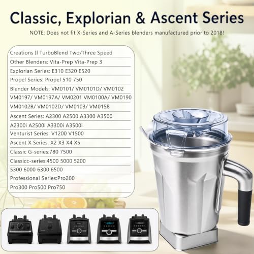 64 Oz Stainless Steel Blender Pitcher Compatible with Ascent Series - Food-Grade Replacement Jar