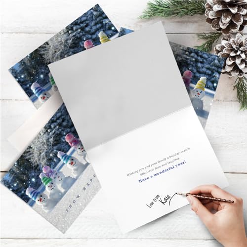 Easykart Labels 72 Christmas Greeting Cards with Envelopes & Seal Stickers - Snow Happiness Design, 7.25 x 5.5 Inch, Boxed Holiday Set for Friends & Family